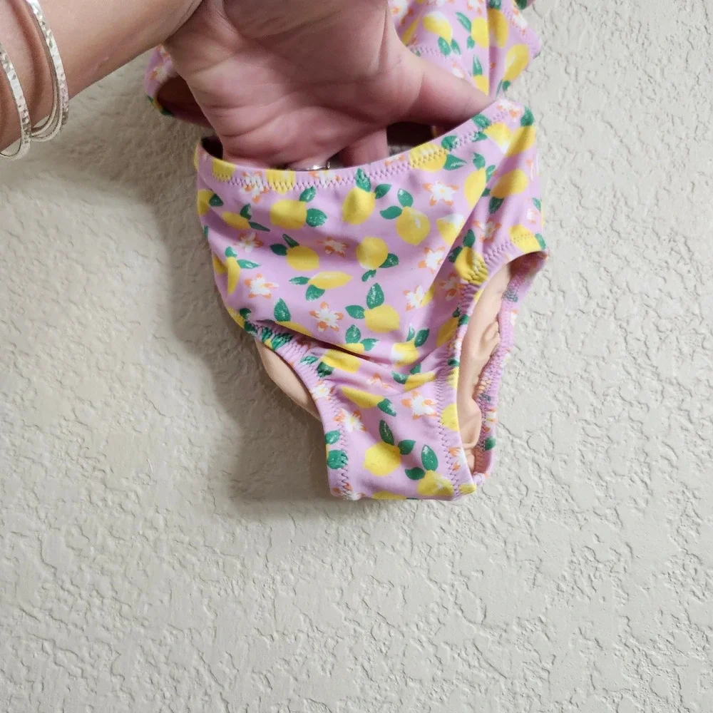Crewcuts Girls Pink Lemon‎ Print Ruffle 2-Piece Bikini Swimsuit BX178 Size 2
